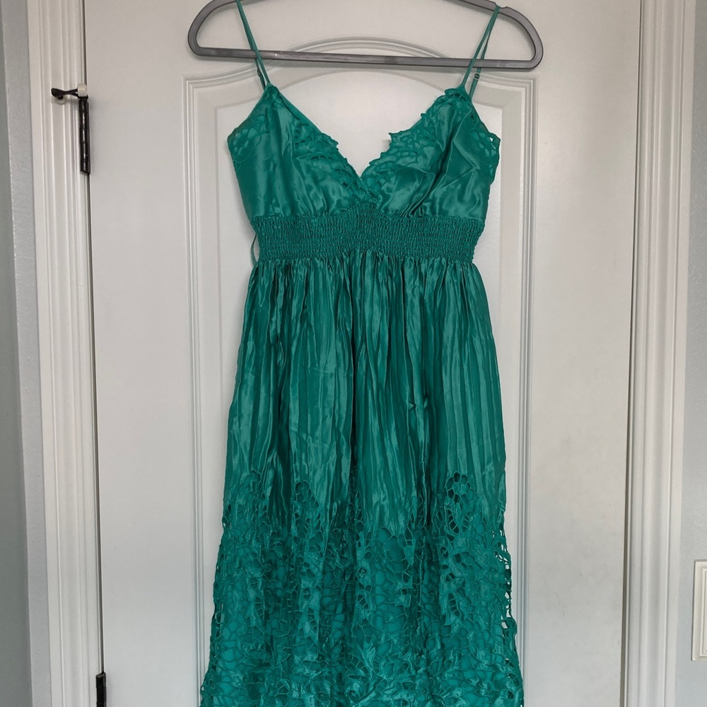 BCBGMaxAzria Teal Spaghetti Strap Dress